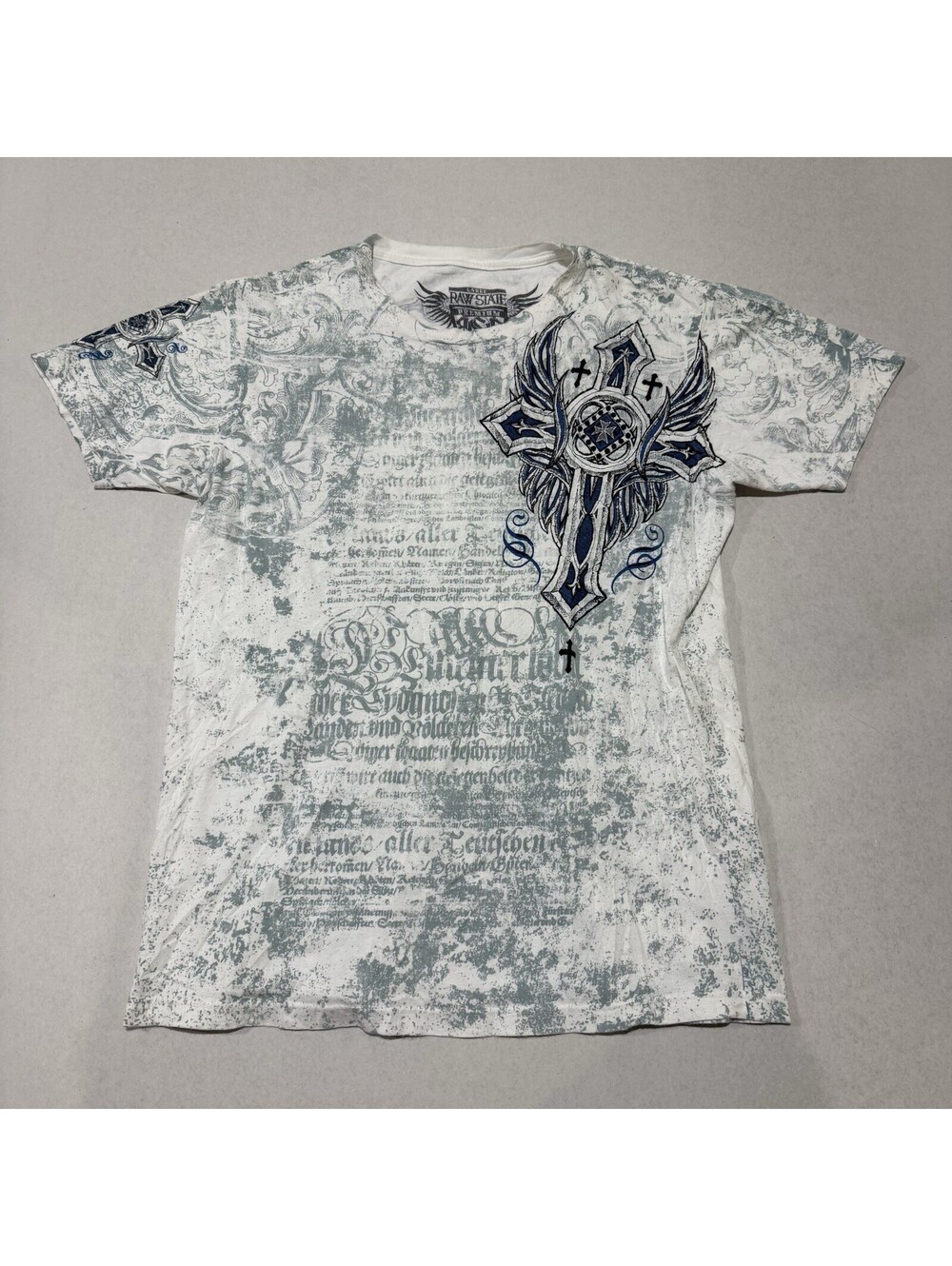 Vintage Y2K Raw State AOP Cross Graphic Shirt Size L Affliction Style Men’s